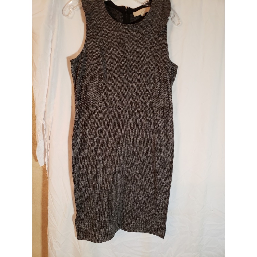 Women's Loft Black And Gray Herringbone Short Sleeve Dress Size 4